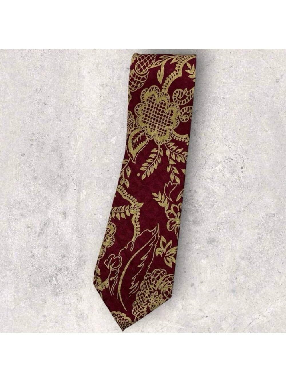 GIANFRANCO FERRE VINTAGE Silk Tie ITALY Burgundy Gold Floral Leaf W:3.6" EUC